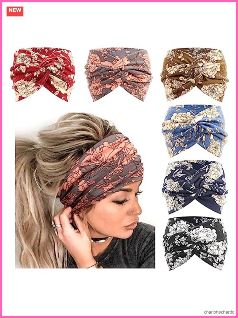 Wide Turban Headbands for Women No Slip Boho Elastic Hairband 6 Pack